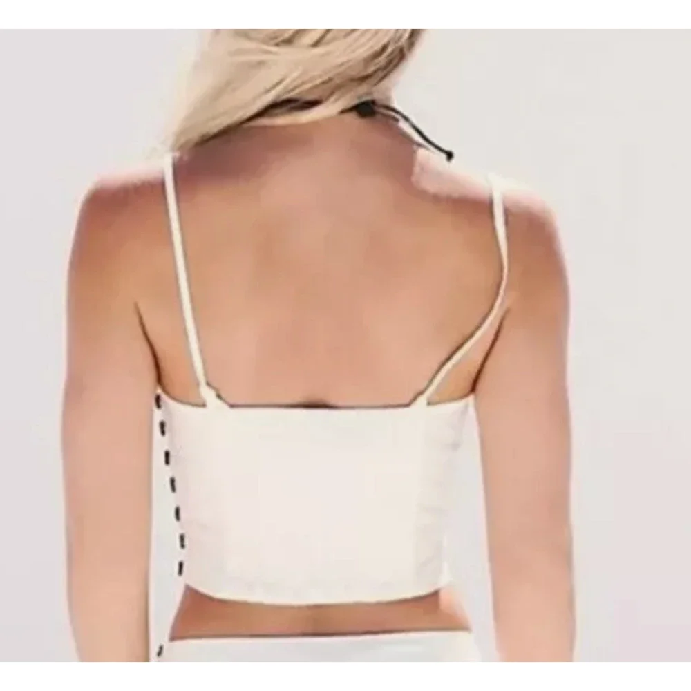 NEW FREE PEOPLE WHITE SO POSH CROPPED CORSET BUTTON TOP SZ S